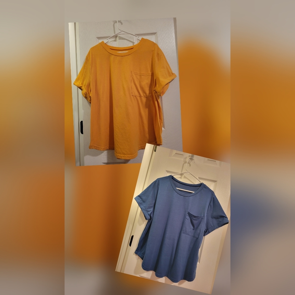 SHEIN Classic Blue & Gold Short Sleeve Tee with Pocket Set